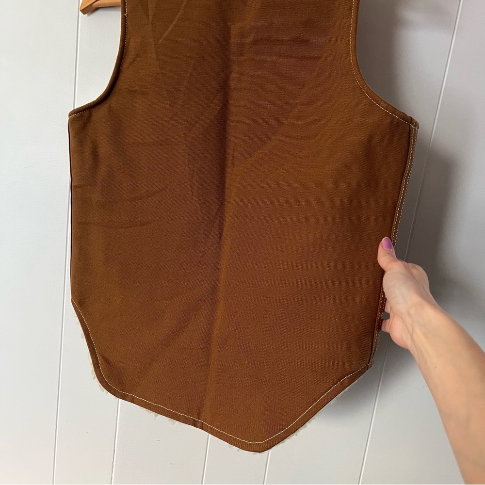 Vintage Carters Fleece Lined Canvas Vest 1970s Work Sherpa Duck USA Brown Tan - Picture 8 of 13